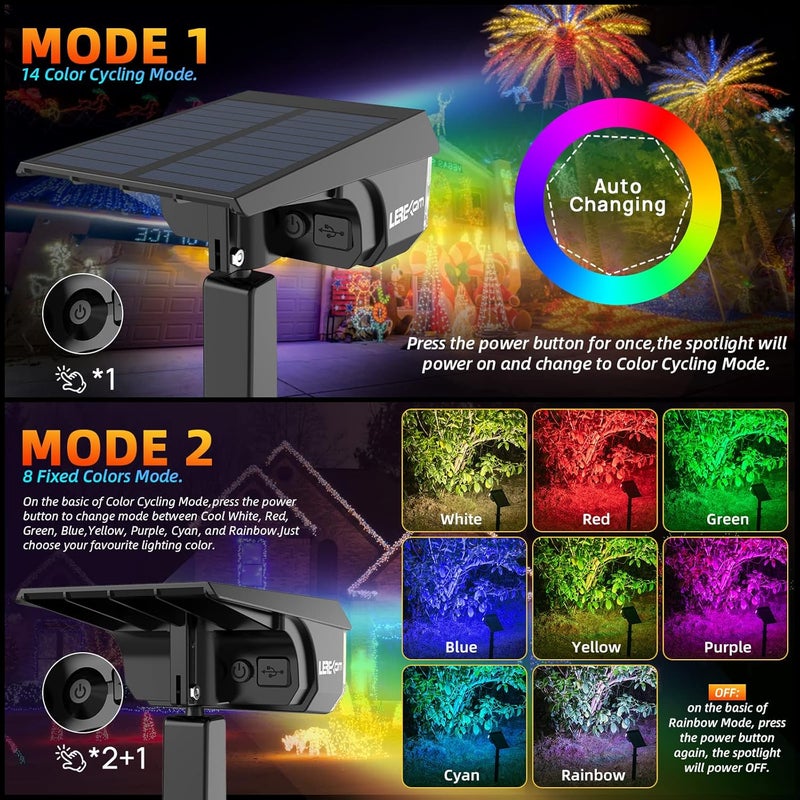 LEREKAM Solar Spot Lights Outdoor Color Changing, IP65 Garden Lights Solar Powered Waterproof with 9 Light Modes, Colored Landscape Lighting Auto On/Off, for Garden Pool Area Pond Yard, 10 Pack - Image 5